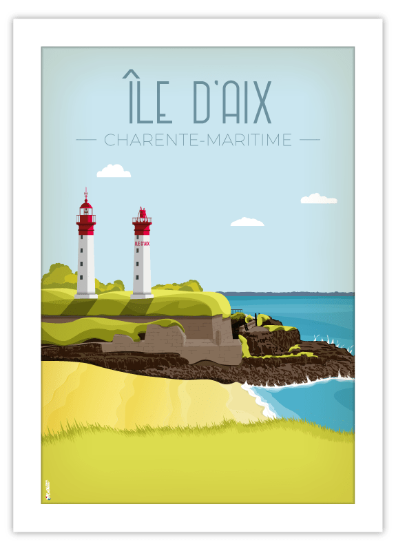 Affiche vintage de l'île d'Aix en Charente-Maritime par DesignByMathieu - Élégance et Souvenirs pour Décorer votre Intérieur