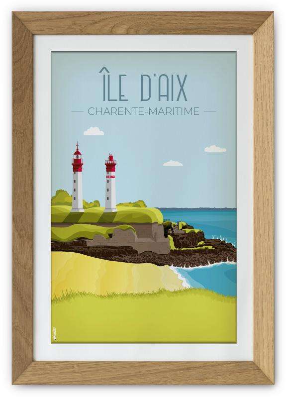 Affiche vintage de l'île d'Aix en Charente-Maritime par DesignByMathieu - Élégance et Souvenirs pour Décorer votre Intérieur
