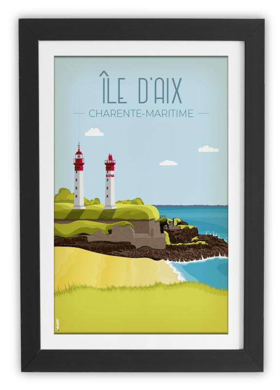 Affiche vintage de l'île d'Aix en Charente-Maritime par DesignByMathieu - Élégance et Souvenirs pour Décorer votre Intérieur