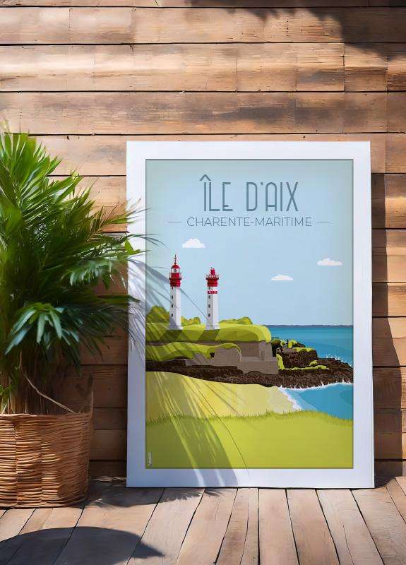 Affiche vintage de l'île d'Aix en Charente-Maritime par DesignByMathieu - Élégance et Souvenirs pour Décorer votre Intérieur