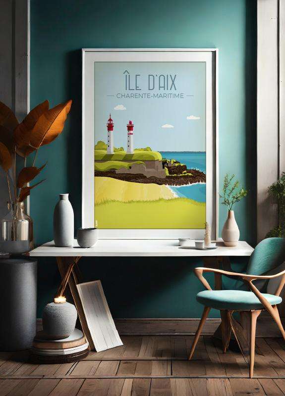 Affiche vintage de l'île d'Aix en Charente-Maritime par DesignByMathieu - Élégance et Souvenirs pour Décorer votre Intérieur