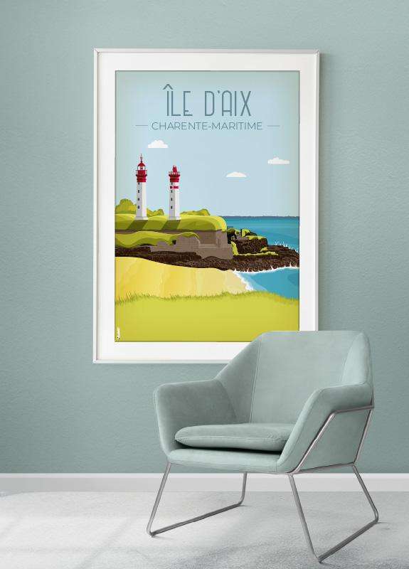 Affiche vintage de l'île d'Aix en Charente-Maritime par DesignByMathieu - Élégance et Souvenirs pour Décorer votre Intérieur
