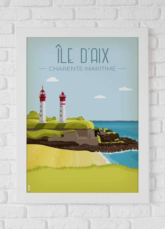 Affiche vintage de l'île d'Aix en Charente-Maritime par DesignByMathieu - Élégance et Souvenirs pour Décorer votre Intérieur