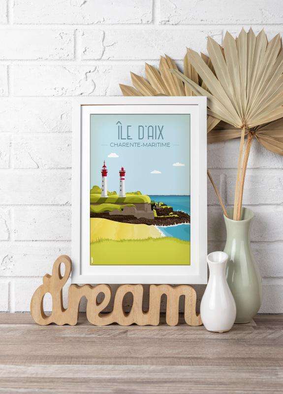 Affiche vintage de l'île d'Aix en Charente-Maritime par DesignByMathieu - Élégance et Souvenirs pour Décorer votre Intérieur