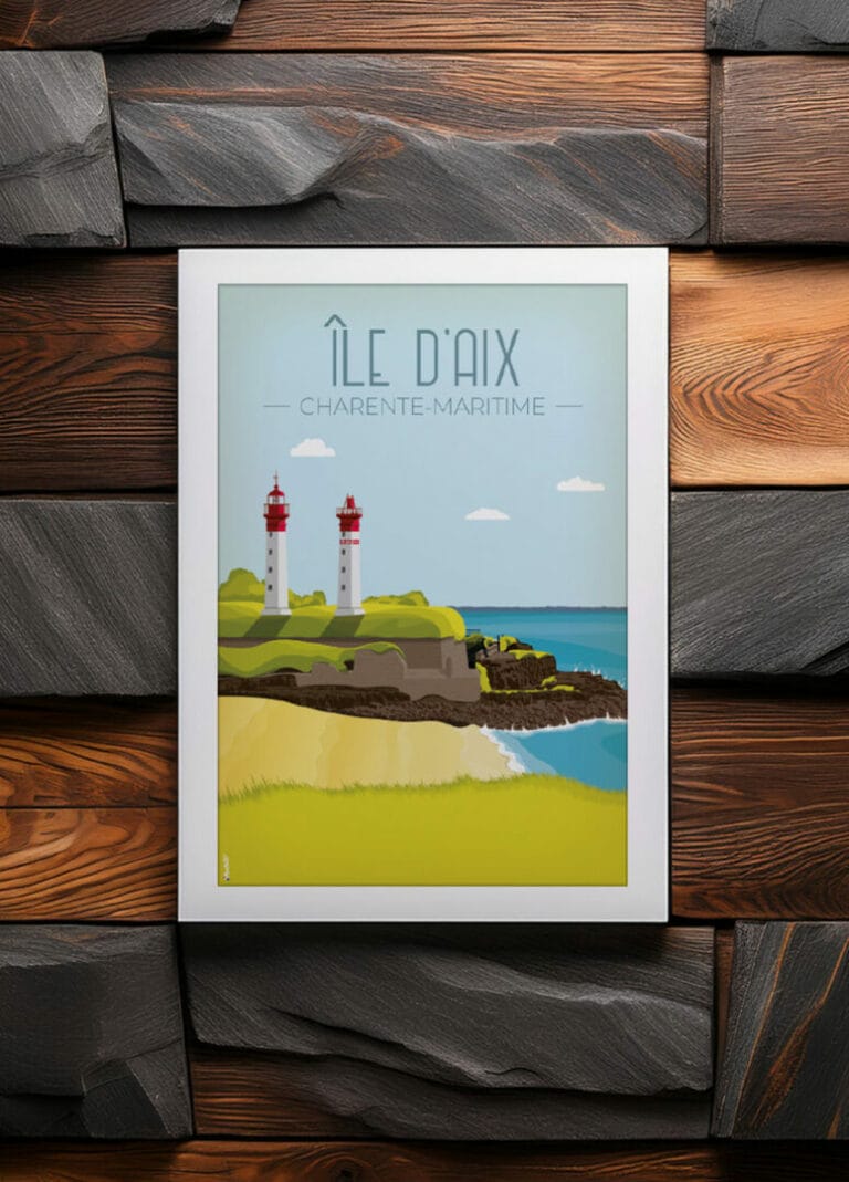 Affiche vintage de l'île d'Aix en Charente-Maritime par DesignByMathieu - Élégance et Souvenirs pour Décorer votre Intérieur